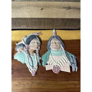 Vintage 1970's Sexton Native American Indian Metal Wall Hanging Set
